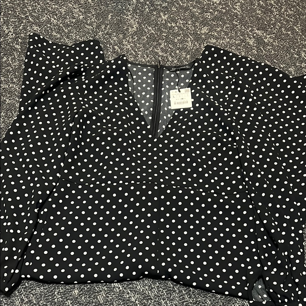 Zara Black and White Polka Dot Women's Long Sleeve/Pant Romper